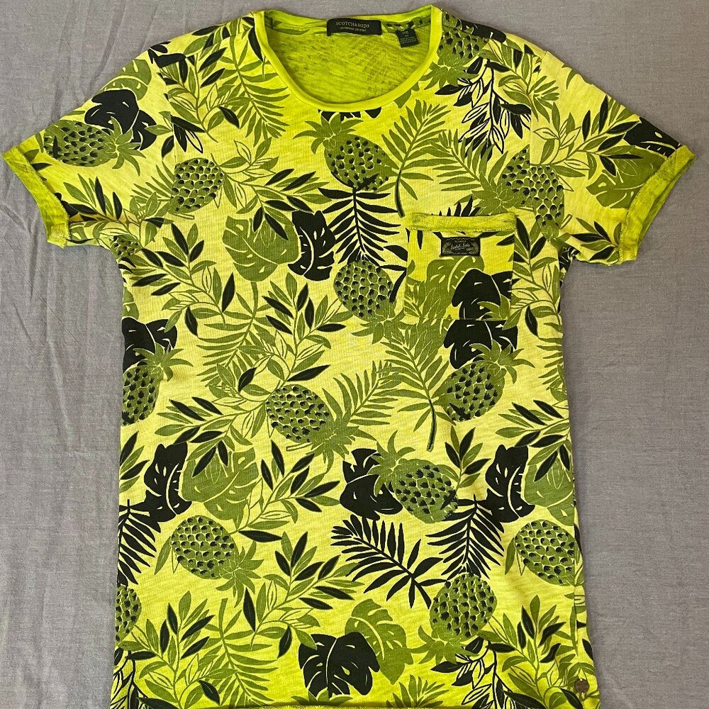 Scotch & Soda Men tshirt Medium pineapple tropical summer green yellow beach
